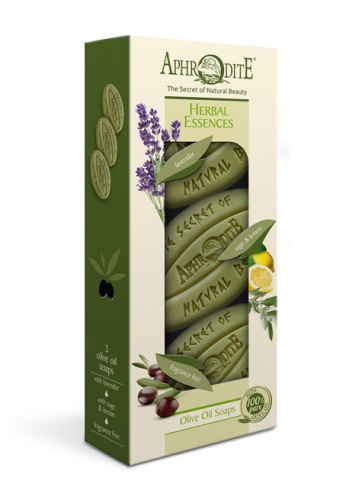 Aphrodite  Набор мыла оливкового "Ароматные травы". 3 куска: с лавандой, с шалфеем и лимоном, оригин