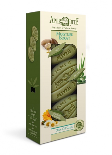 Aphrodite  Набор мыла оливкового "Интенсивное увлажнение". 3 куска: с арганой, с алоэ вера, с ро